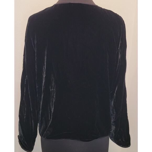 Eileen Fisher Black Silk Velvet Open Front Jacket M Holiday Party Formal - Picture 2 of 7